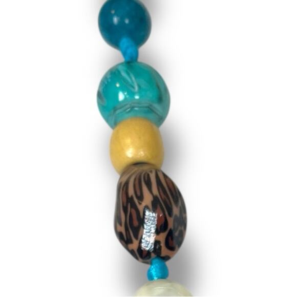 Cookie Lee Necklace Bracelet Set Beaded Faux Stone Teal Tan Multi 18” Length - Picture 11 of 14